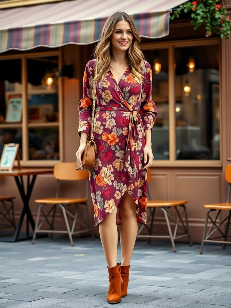 Midi Wrap Dress and Ankle Boots