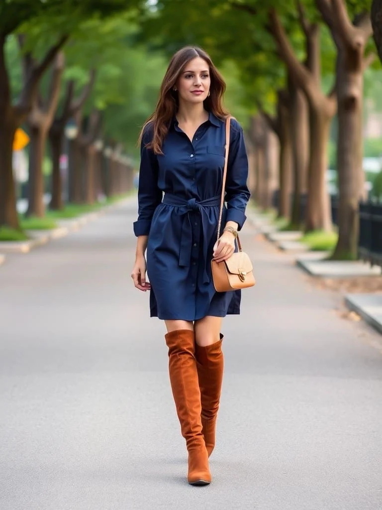 Midi Shirt Dress and Knee-High Boots