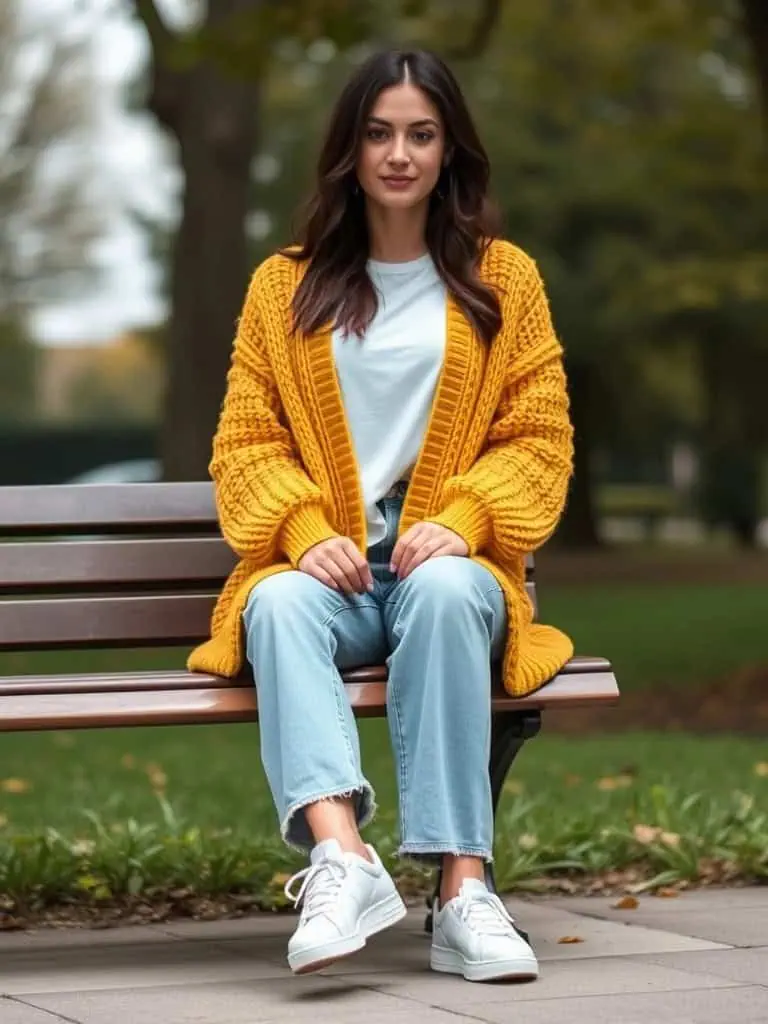 Chunky Cardigan and Mom Jeans