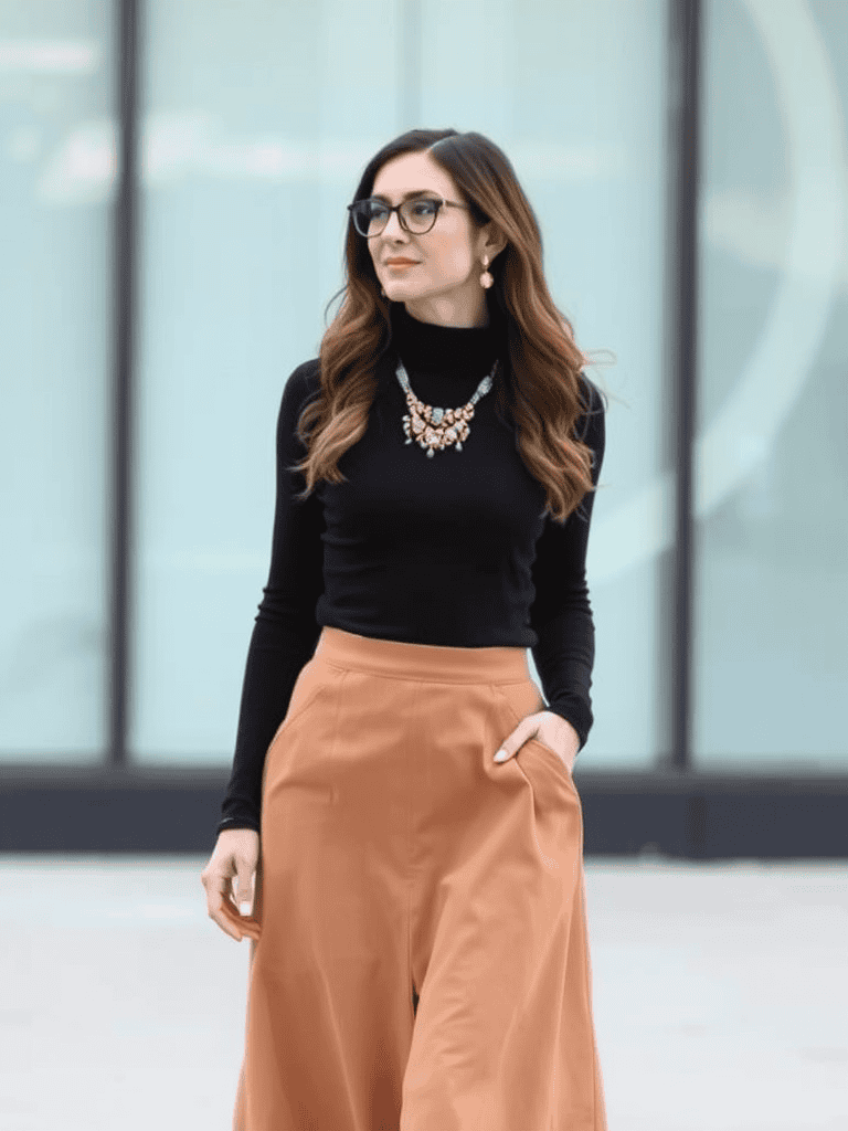 Turtleneck and Midi Skirt