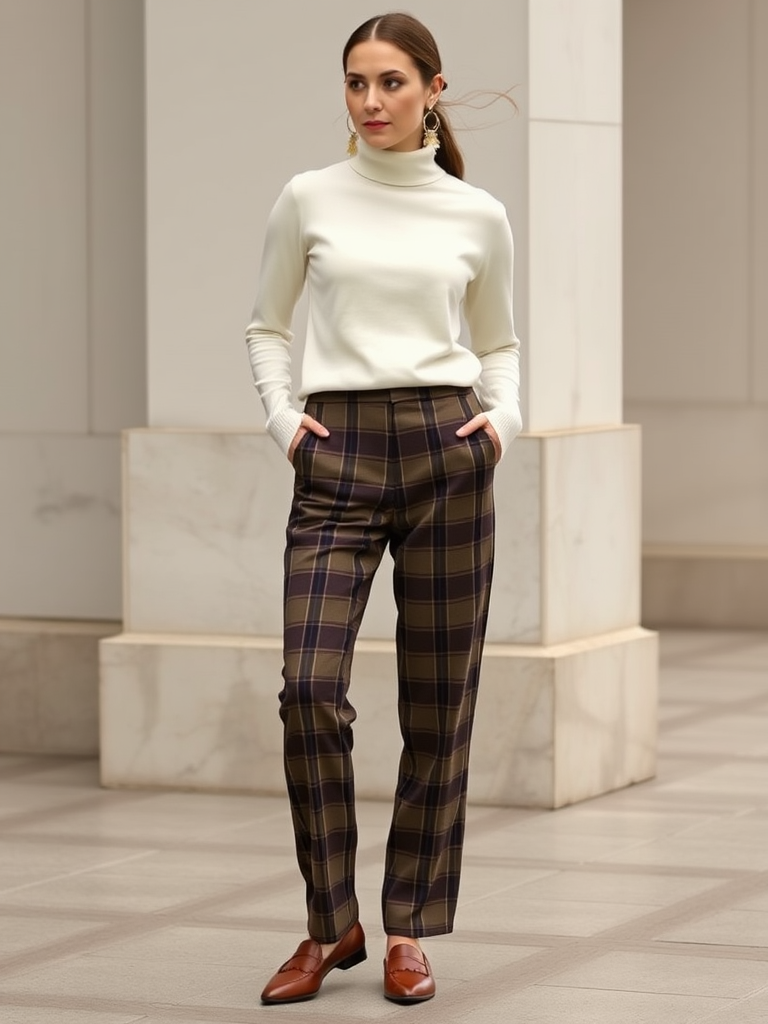 Turtleneck Sweater and Plaid Pants