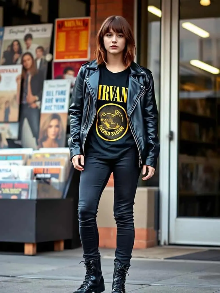 Leather Jacket and Band Tee