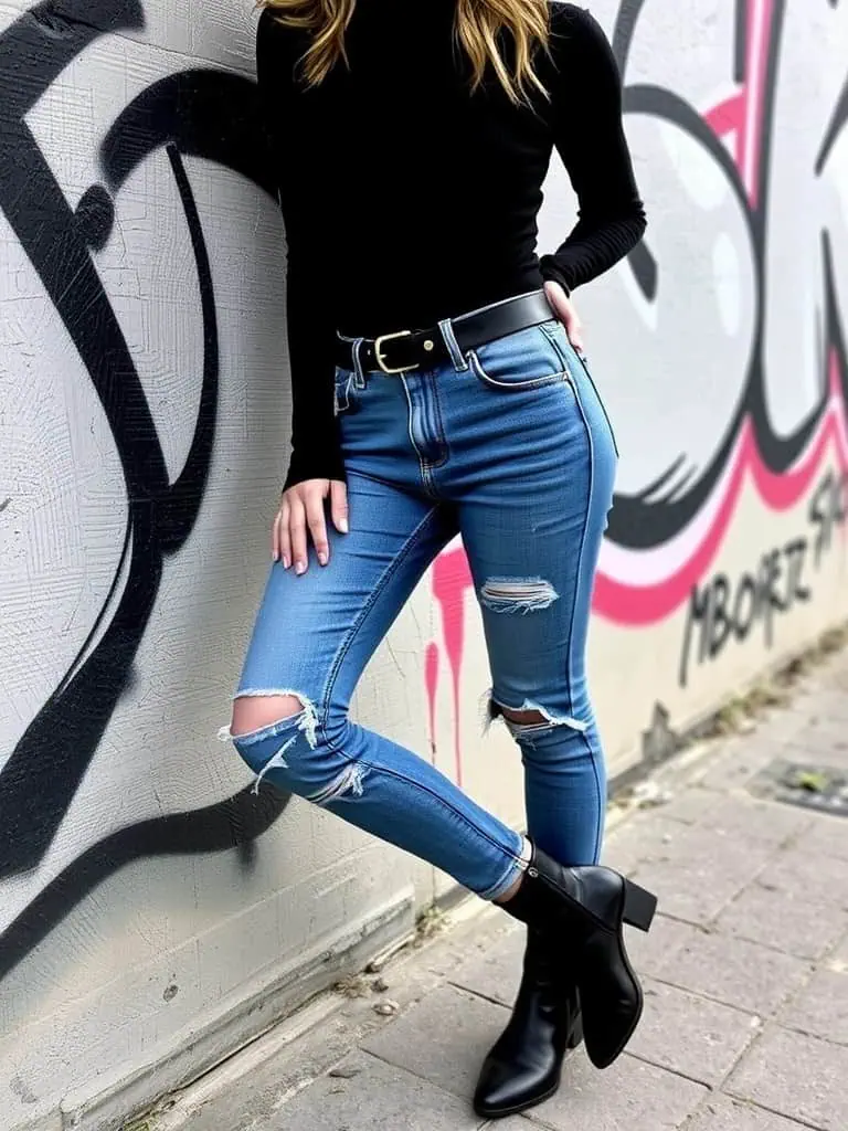 Turtleneck and Distressed Denim