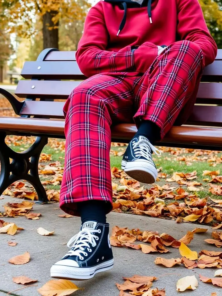 Plaid Pants and Band Hoodie