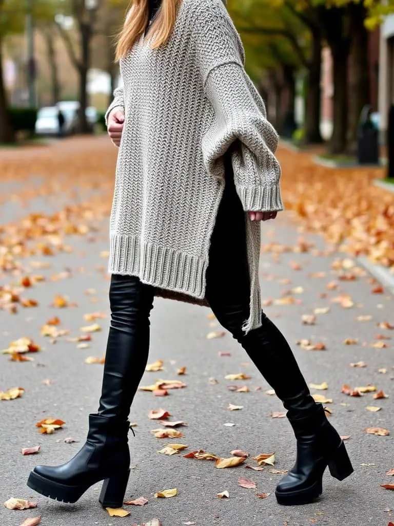 Distressed Sweater and Leather Pants