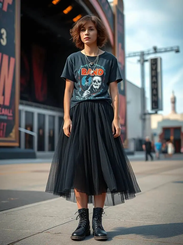 Band Tee and Tulle Skirt