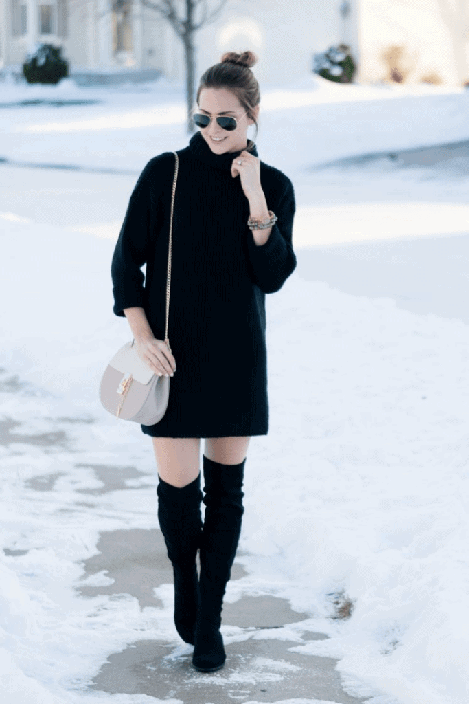 Turtleneck Dress and Over-the-Knee Boots