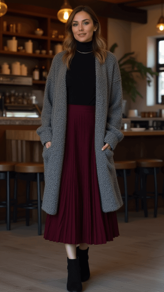 Oversized Cardigan and Midi Skirt
