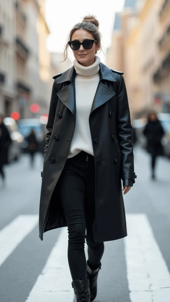 Leather Trench and Turtleneck