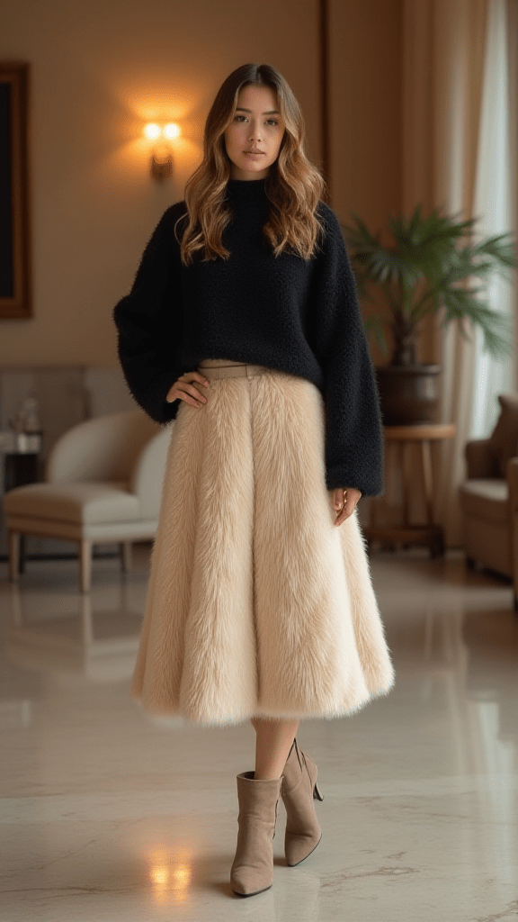 Faux Fur Skirt with Cropped Sweater