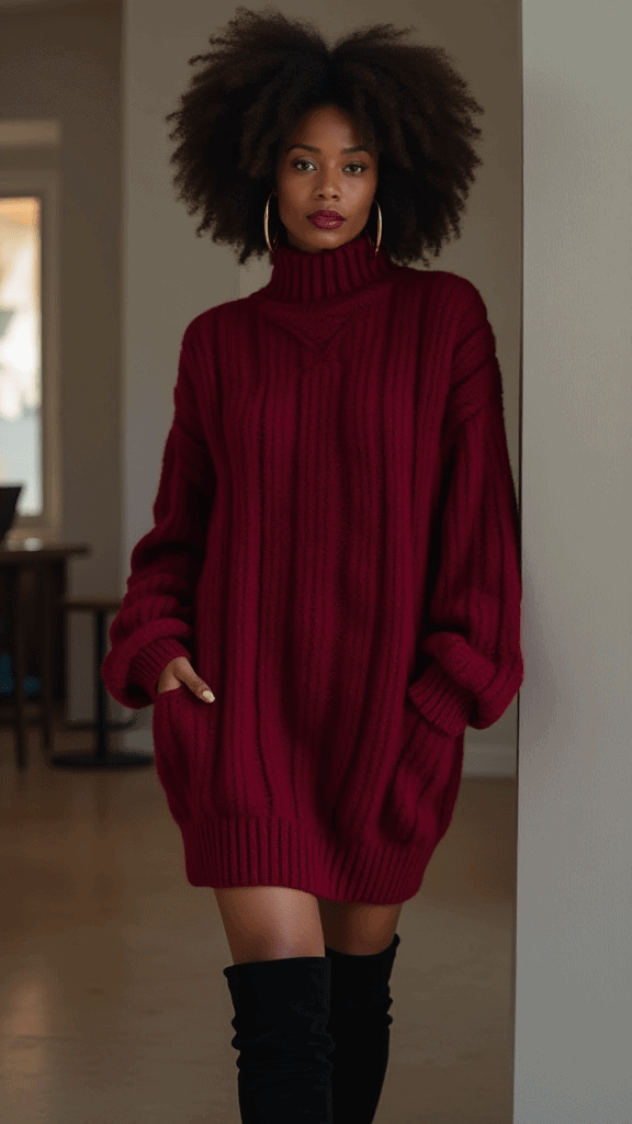 Oversized Sweater Dress and Thigh-High Boots
