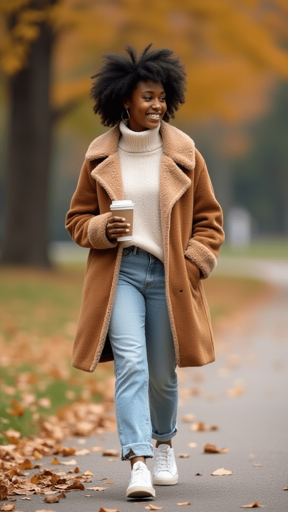 Cozy Shearling Coat and Mom Jeans
