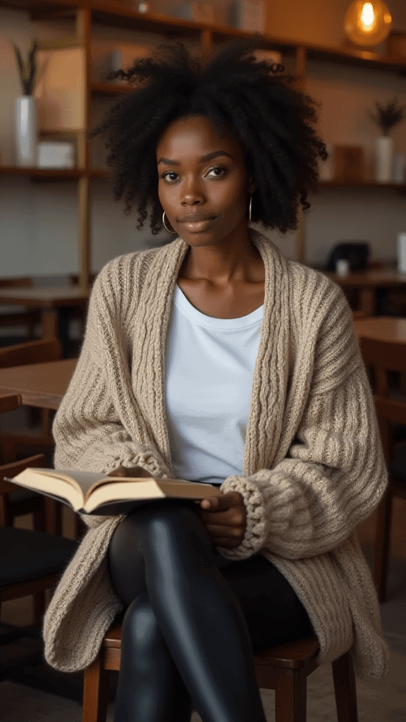 Chunky Knit Cardigan and Leather Leggings