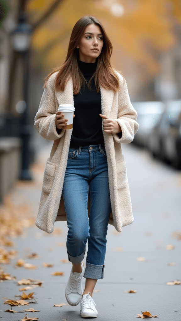 Teddy Coat and Cropped Jeans