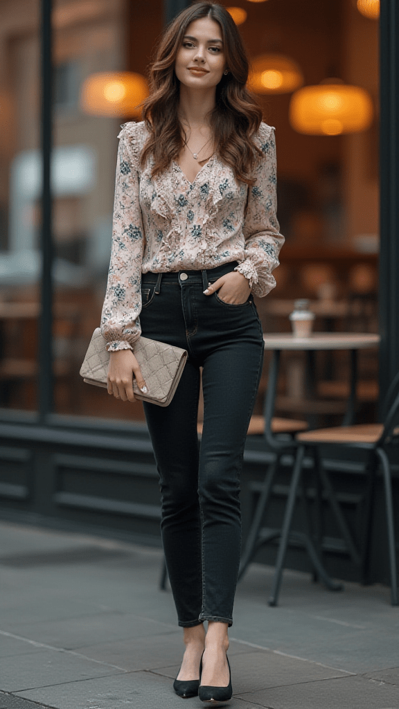 Statement Blouse and High-Waisted Jeans
