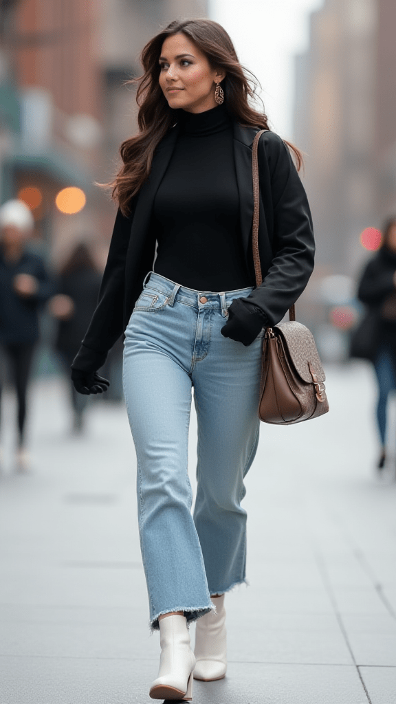 Turtleneck Bodysuit and Mom Jeans