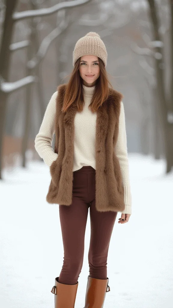 Faux Fur Vest and Riding Boots