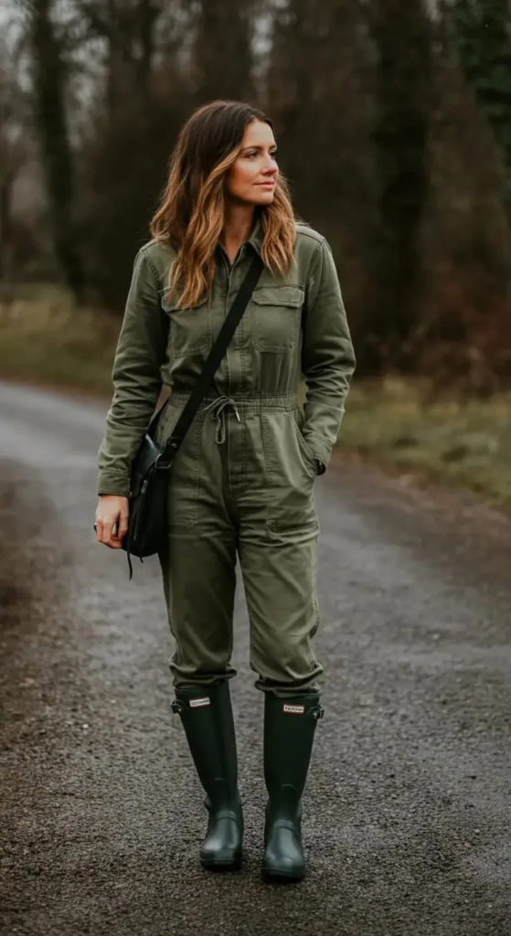 Utility Jumpsuit with Rain Boots