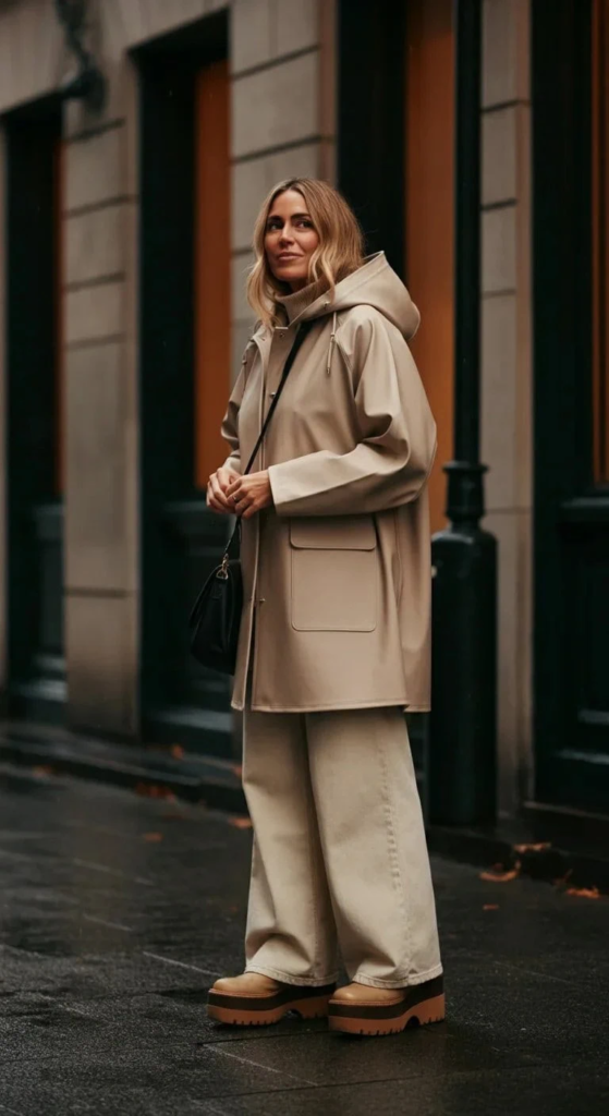 Rain Poncho with Wide-Leg Trousers