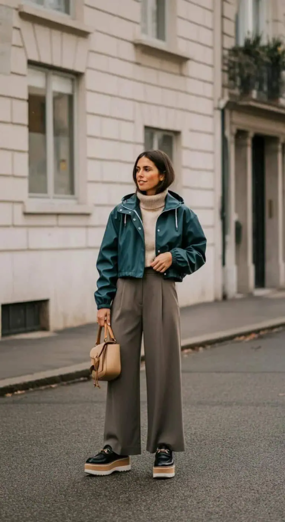 Cropped Rain Jacket with High-Waisted Pants