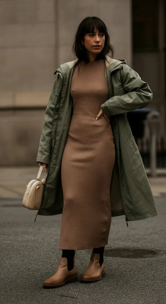 Knit Dress with Technical Overlay