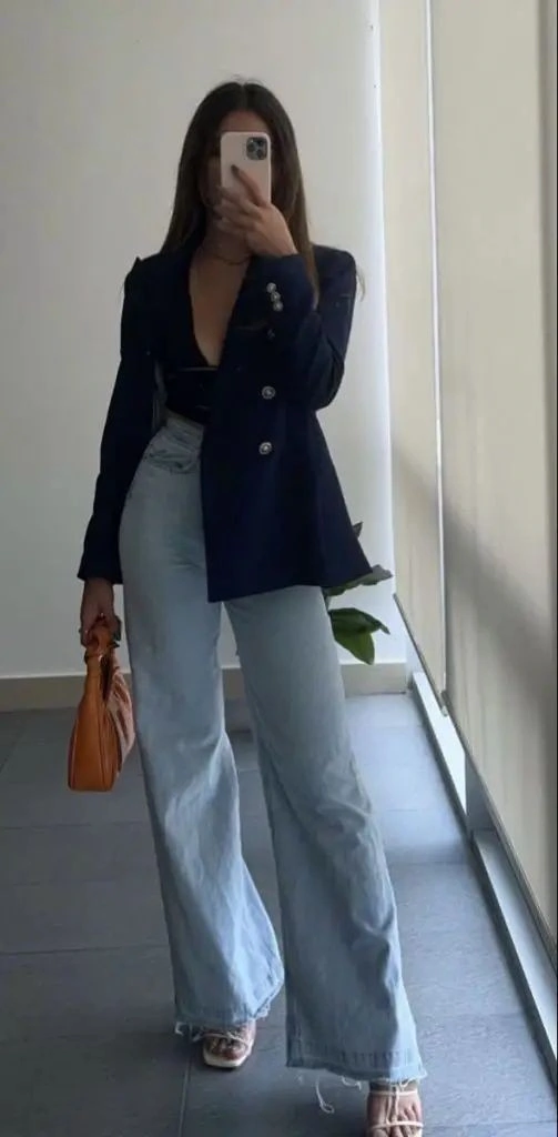 Navy Blazer with Light Wash Denim