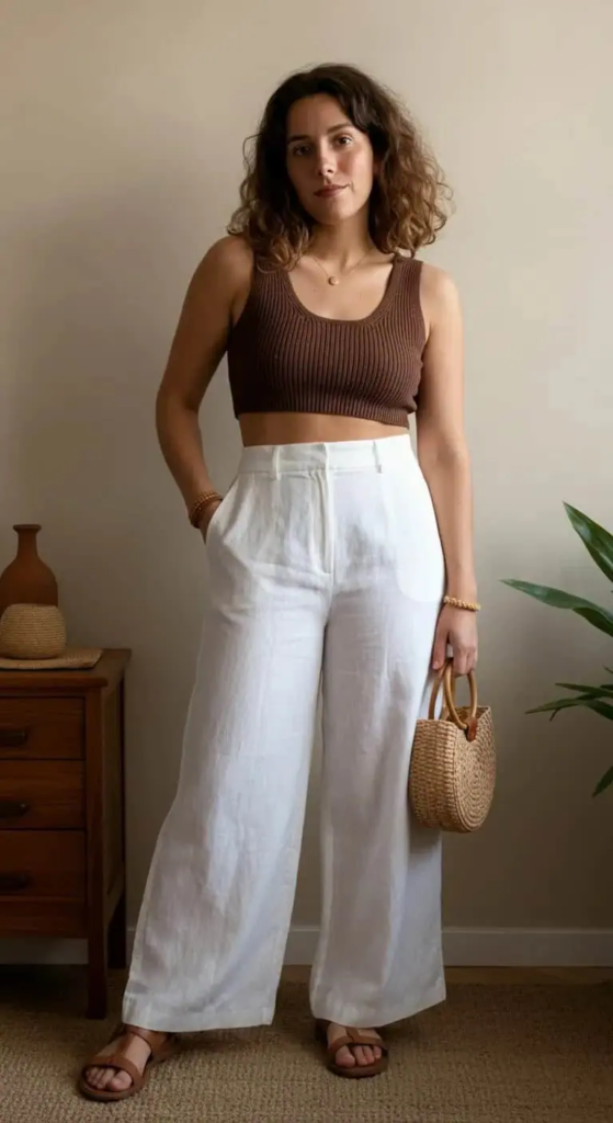 2. Linen Palazzo Pants and Cropped Tank