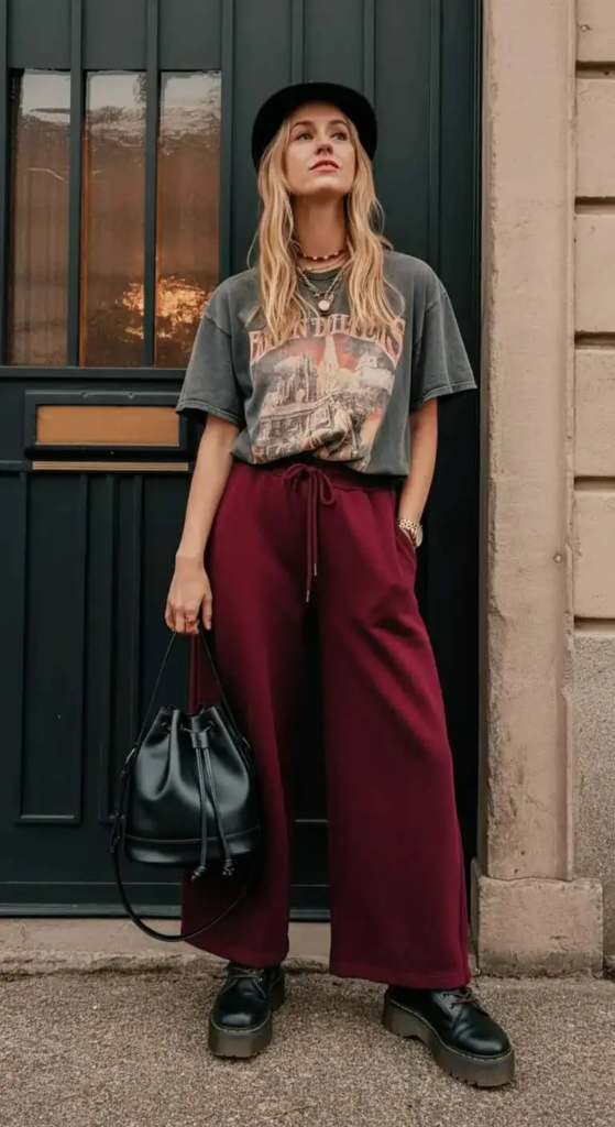 Graphic Tee and Wide-Leg Sweatpants