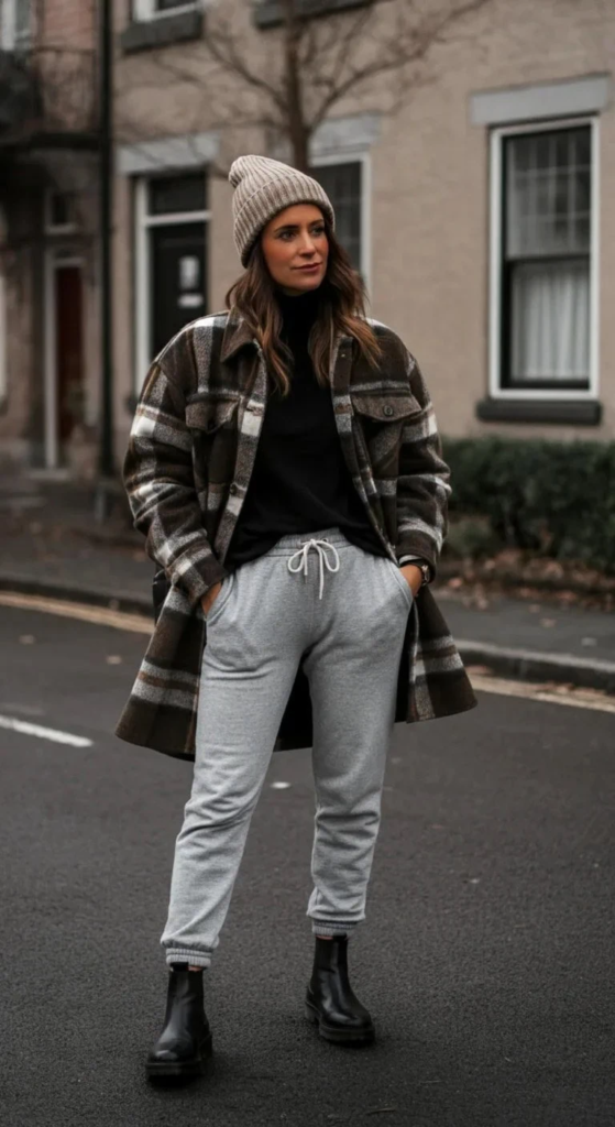 Plaid Shacket and Classic Sweatpants