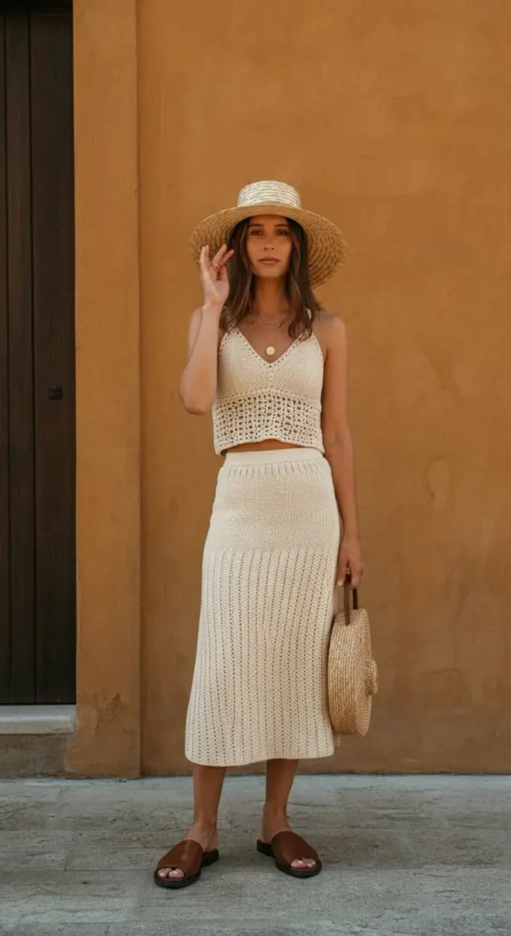 4. Crochet Set with Wide-Brim Hat