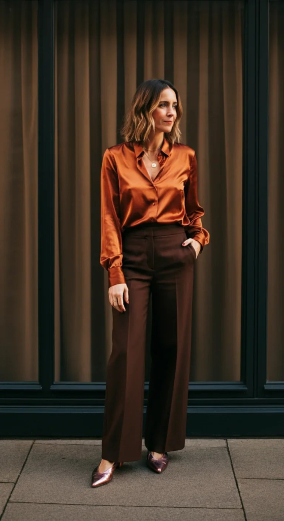 Silk Blouse and Wide-Leg Trousers