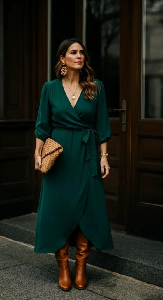 Wrap Dress and Boot Combination