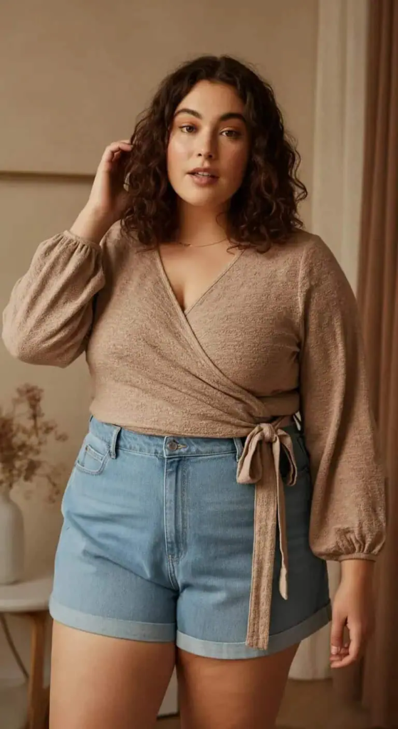 Wrap Top with High-Waisted Shorts