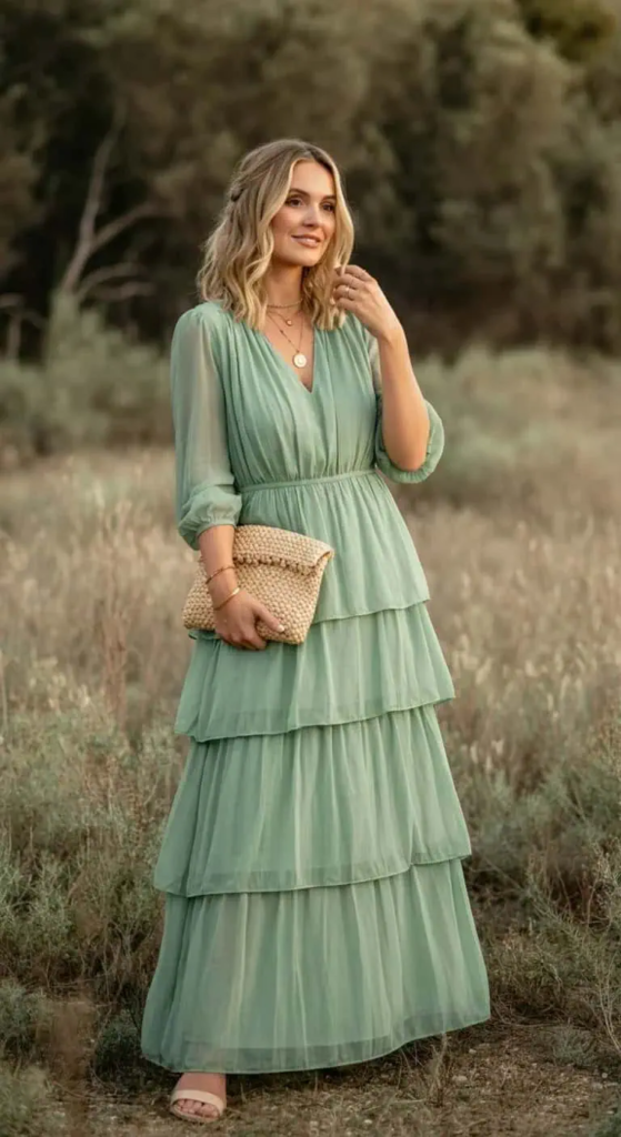 Tiered Chiffon Maxi Dress