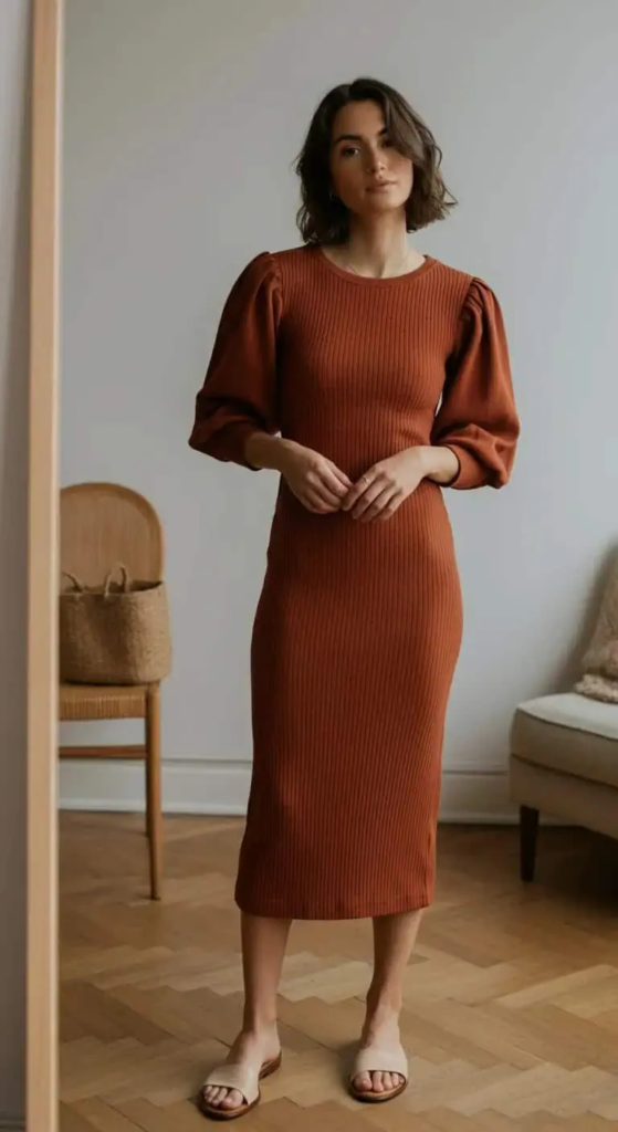 8. Ribbed Dress with Statement Sleeves