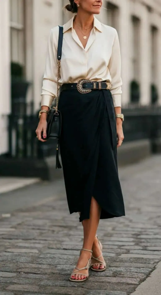 Silk Button-Down and Wrap Skirt