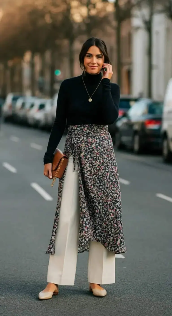 Wrap Skirt Over Wide-Leg Pants