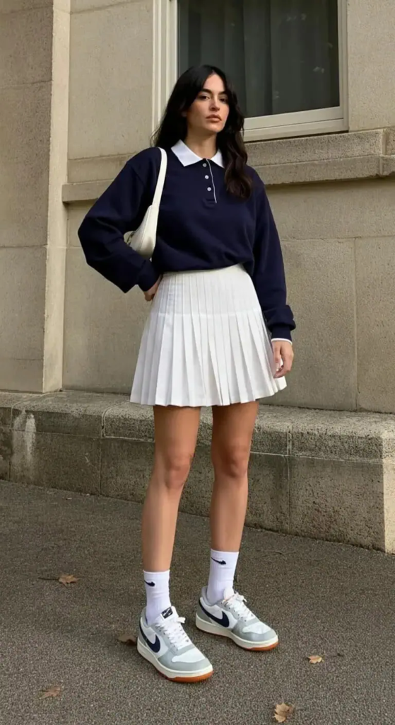 Pleated Tennis Skirt with Oversized Polo