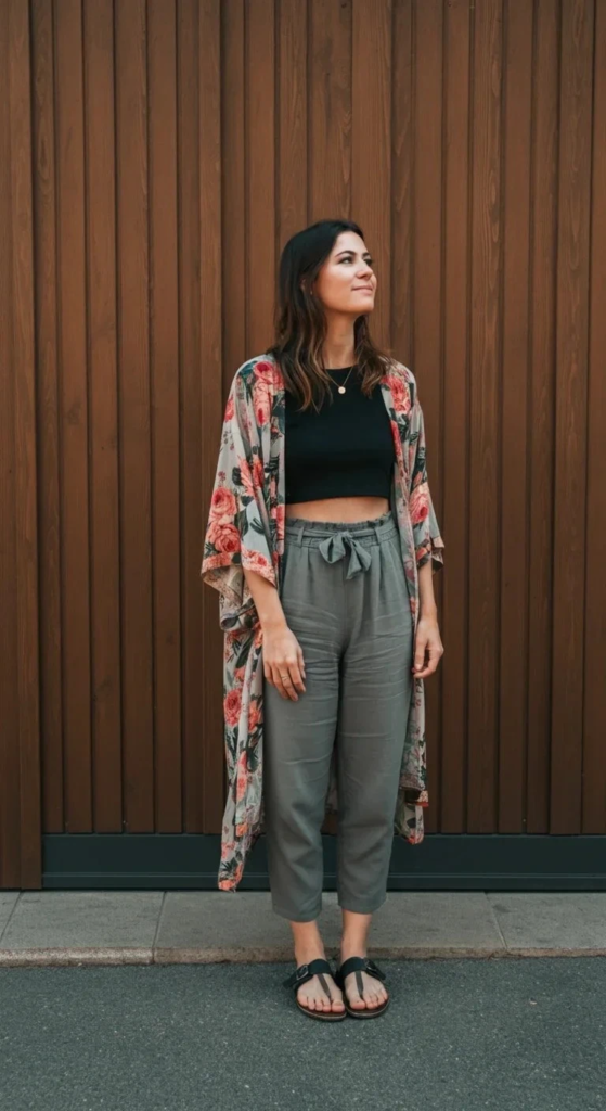 12. Printed Kimono and Monochrome Base