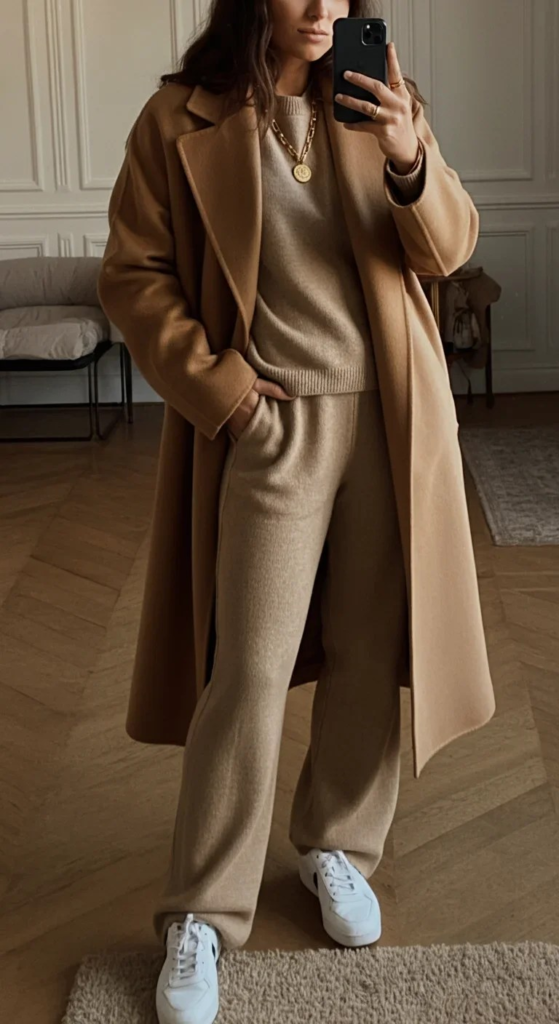Wool Wrap Coat with Knit Coordinates