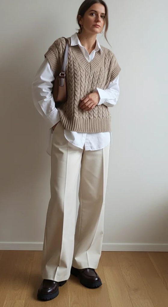 Oversized Sweater Vest and Wide-Leg Trousers