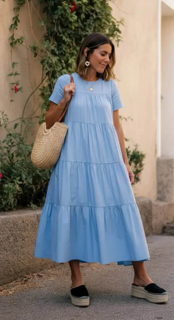 13. Tiered Cotton Dress with Espadrilles