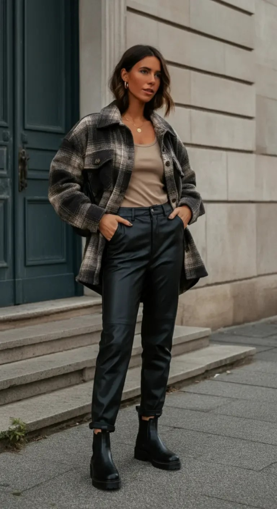 Oversized Shacket and Leather Pants