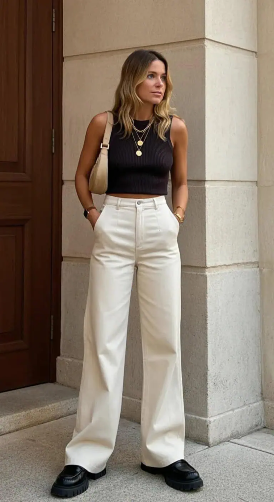 Wide-Leg Trousers with Cropped Tank