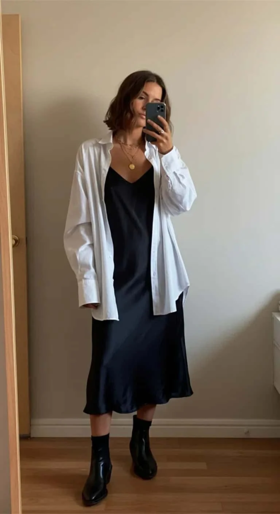 Slip Dress with Oversized Shirt