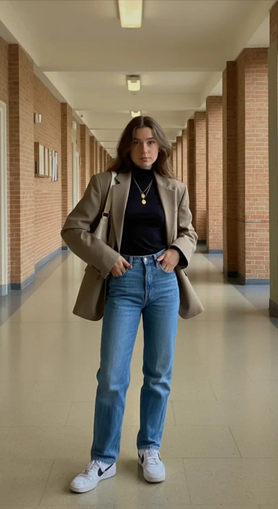 Layered Turtleneck with Oversized Blazer