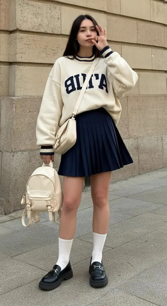 Pleated Tennis Skirt and Varsity Sweater