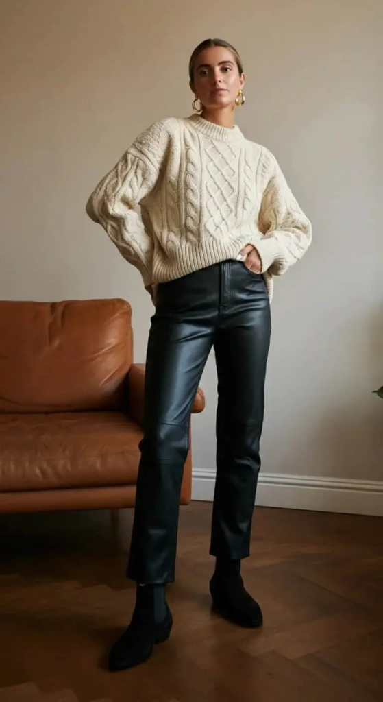 Leather Pants and Chunky Knit
