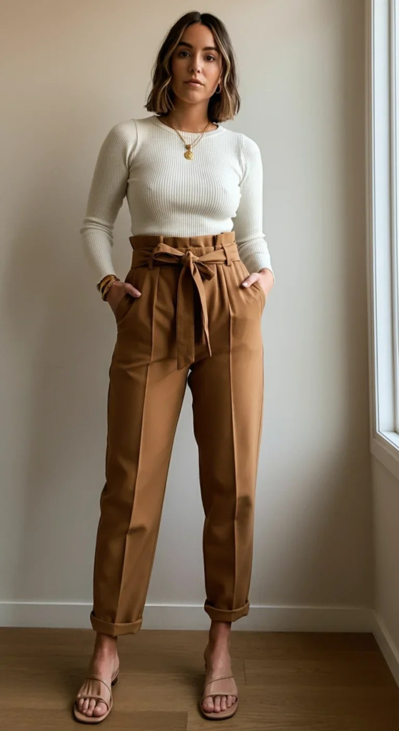 Paperbag Waist Pants and Crop Top