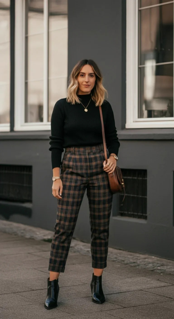Plaid Pants and Mock Neck Top
